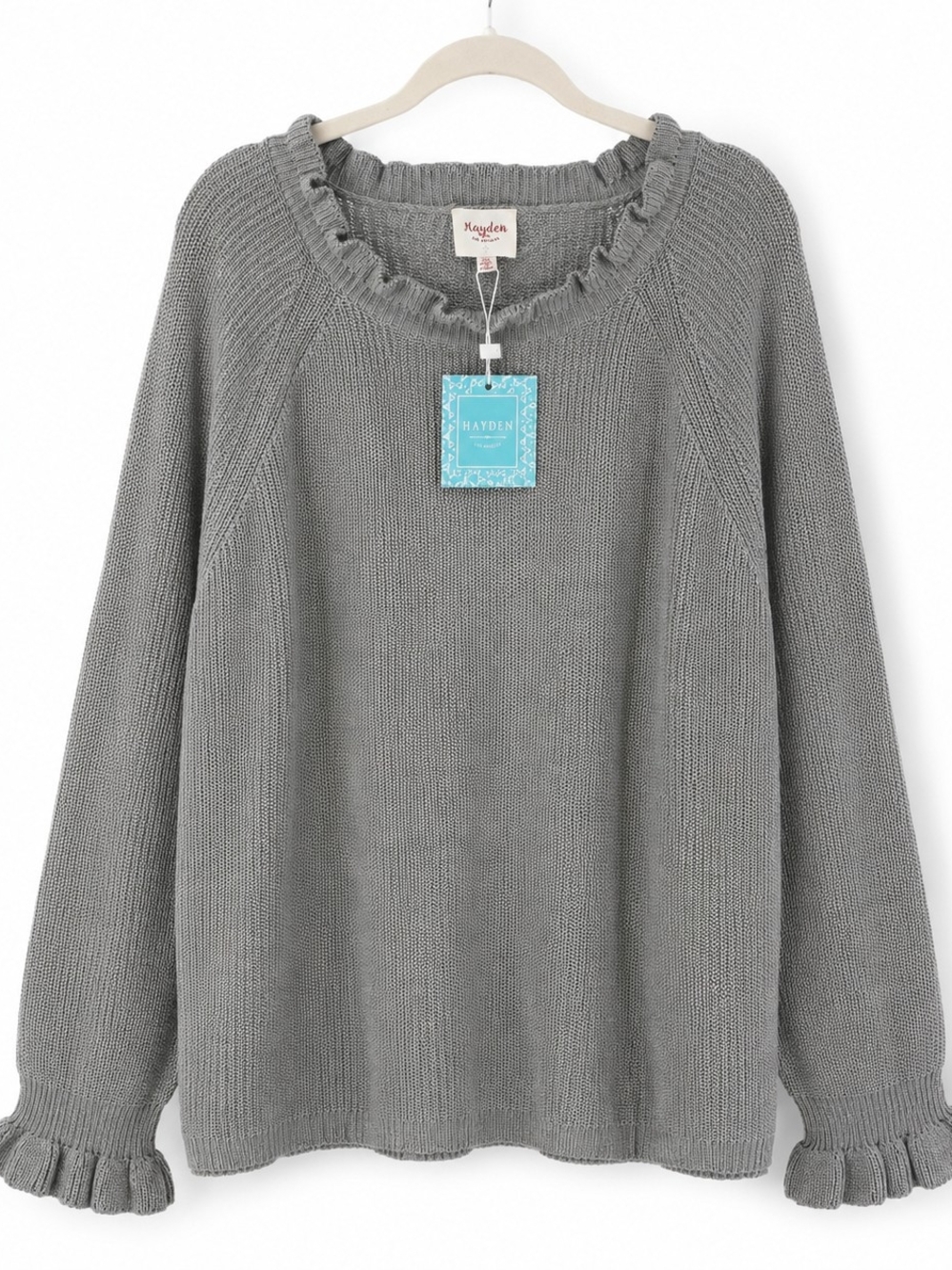 Hayden Los Angeles Gray Ruffle Knit Sweater 2XL NWT Oversized Cottagecore - Picture 2 of 8